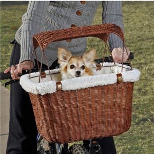 Brown Wicker Pet Basket for Bike